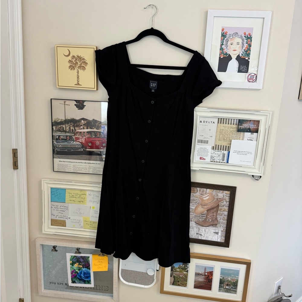 Gap Black Button-Down Dress Square Neck Medium - image 1